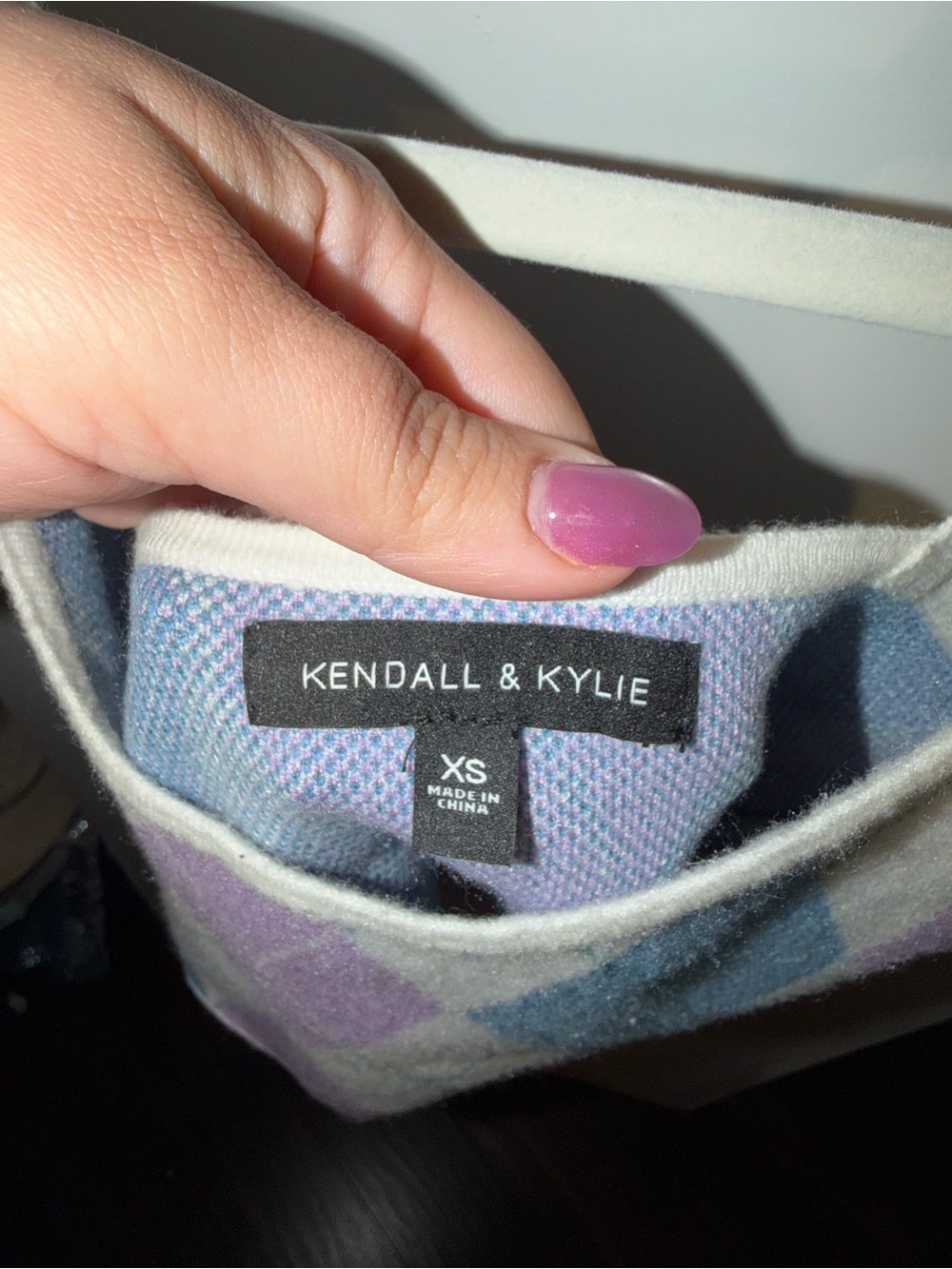 Kendall & Kylie Cream Argyle Cropped Tank with Blue & Purple Diamonds - Picture 3 of 3